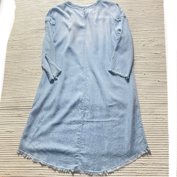 Lyocell Denim Shift Dress Frayed Hem Boho Mini Soft Chambray - Picture 6 of 6